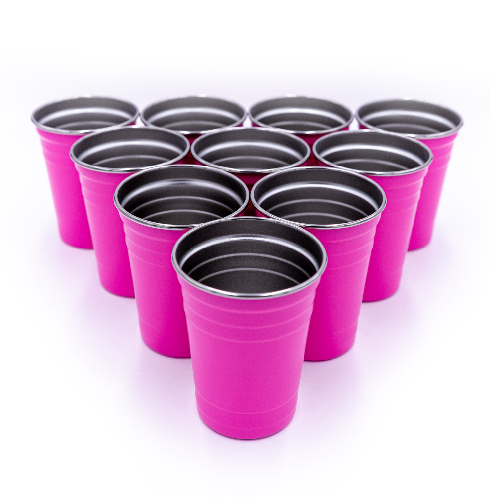 Bierpong Becher aus Edelstahl PINK